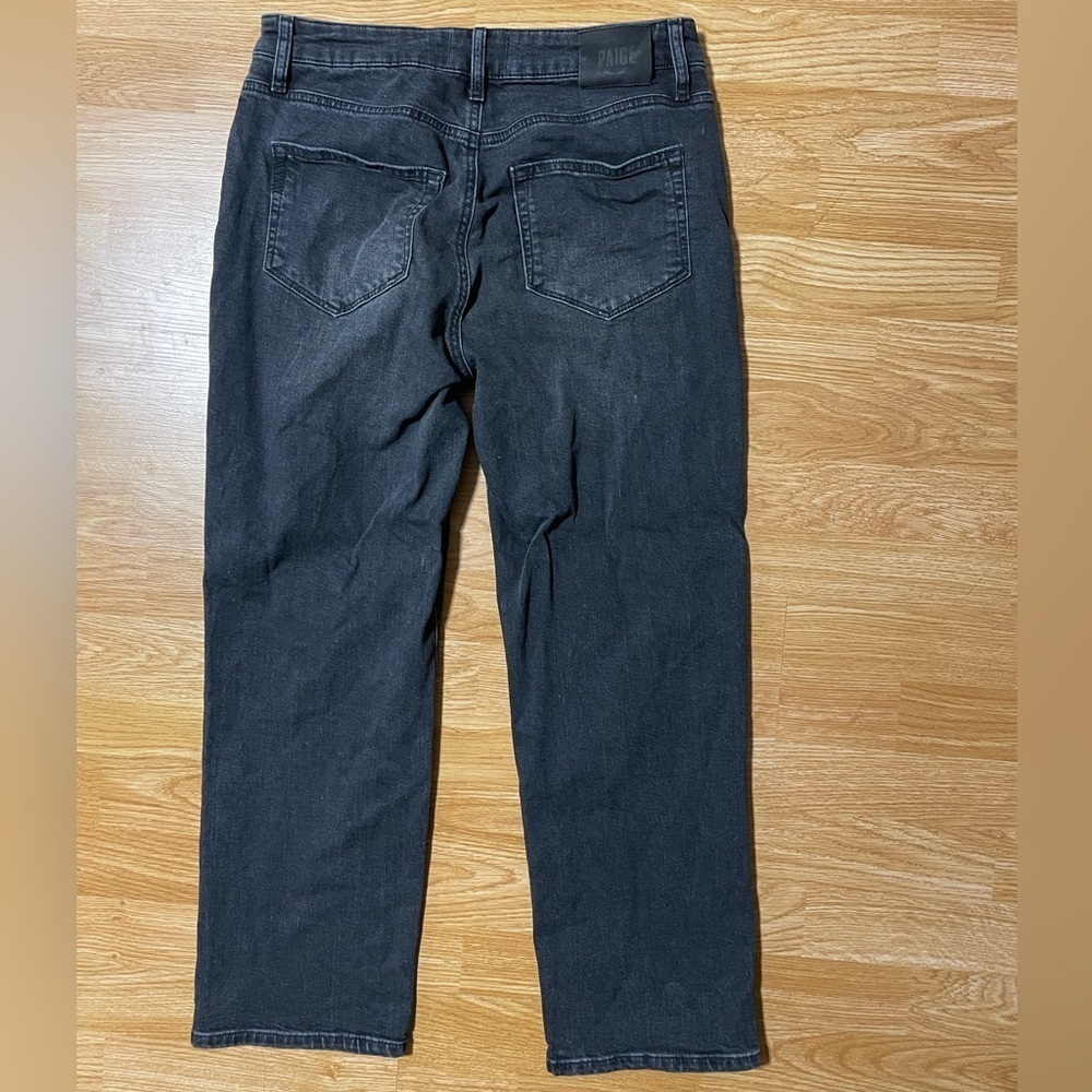 PAIGE -Noella Exposed Zip Crop Relaxed Straight Leg Jeans Black Shore Distressed - Picture 4 of 6